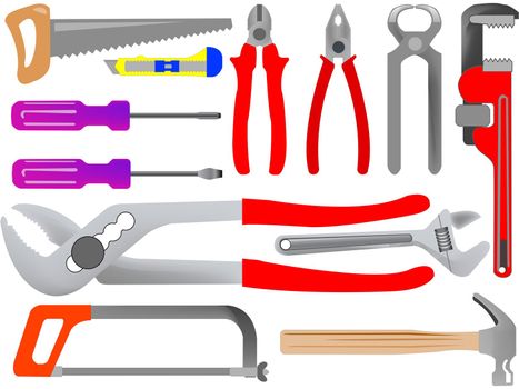 hand tools isolated on white background, abstract art illustration