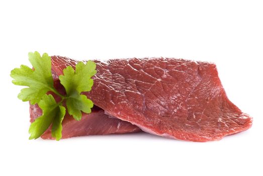 Raw beef frying steak isolated over white background