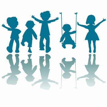 happy little kids silhouettes, vector art illustration; for vector format, please visit my gallery