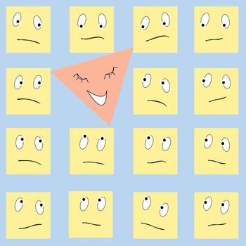 happy triangle and sad squares, vector art illustration