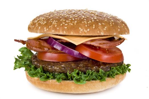 Beef and bacon burger isolated over white background