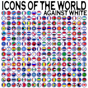 icons of the world against white background, abstract vector art illustration