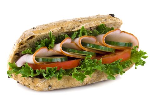Freshly made ham and vegetable sandwich - isolated