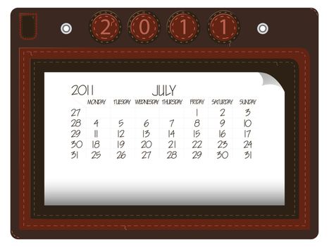 july 2011 leather calendar against white background, abstract vector art illustration