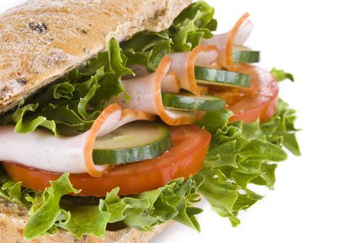 Freshly made ham and vegetable sandwich - isolated