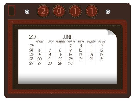 june 2011 leather calendar against white background, abstract vector art illustration