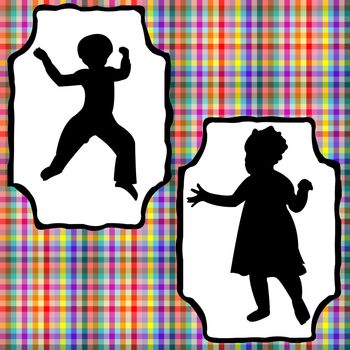 kids composition, abstract silhouettes over grunge texture; vector art illustration