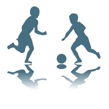 Silhouette illustration with kids playing soccer