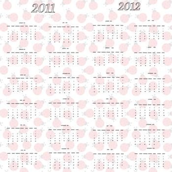 ladybug calendar for 2011 and 2012, abstract vector art illustration