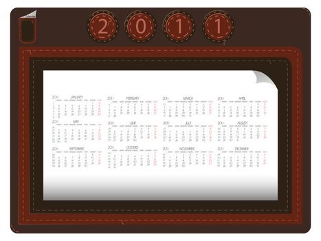 leather calendar 2011 against white background, abstract vector art illustration