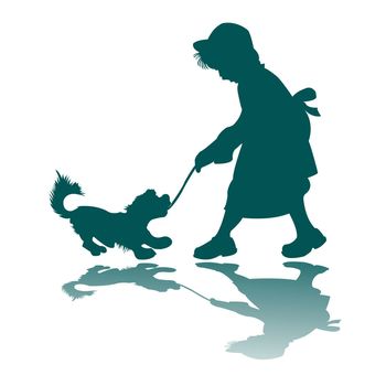 little girl and dog silhouette, vector art illustration; more drawings in my gallery