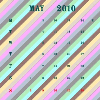 may 2010 calendar, vector art illustration