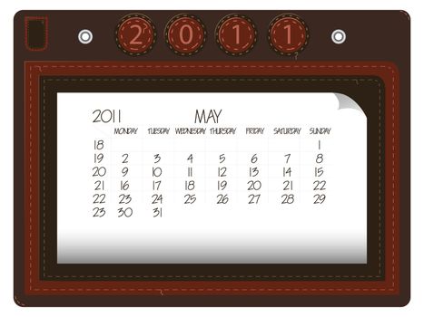 may 2011 leather calendar against white background, abstract vector art illustration
