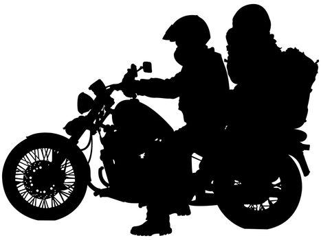 motorcycle and bikers silhouettes against white background, abstract vector art illustration