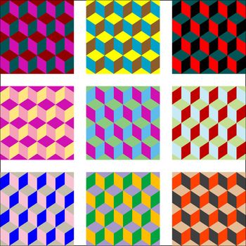 nine different versions of psychedelic patterns, vector art illustration; easy to change colors