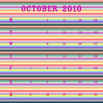 october 2010 calendar, vector art illustration