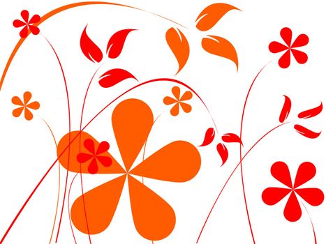 orange and red flowers composition, abstract art illustration