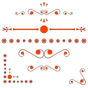 orange corners and page ends ornaments, vector art illustration