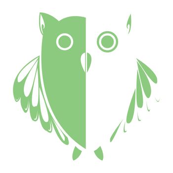 stylized owl (green), vector art illustration; more drawings in my gallery