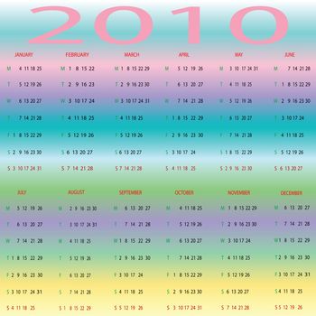 pastel stripes 2010 calendar, vector art illustration