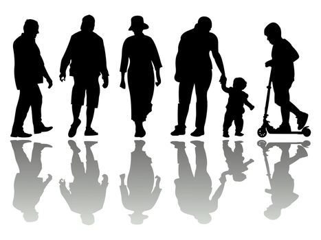 people black silhouettes 4 against white background, abstract vector art illustration