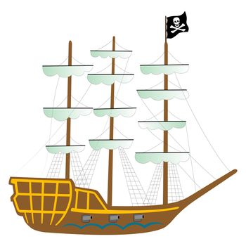 pirate ship isolated on white background, abstract vector art illustration