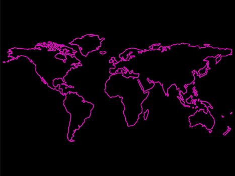 purple world map outlines over black background, abstract art illustration