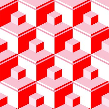 red abstract cubes, seamless texture; vector art illustration