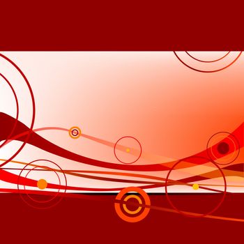 red waves and circles, abstract art illustration