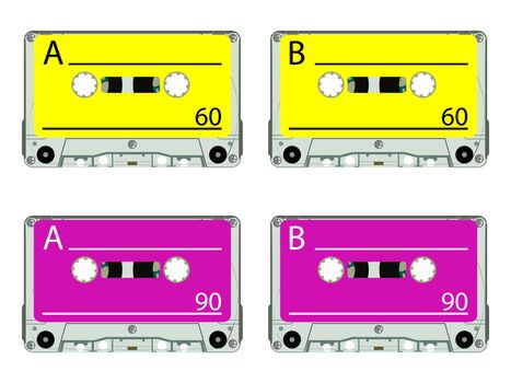 retro audio tapes against white background, abstract vector art illustration