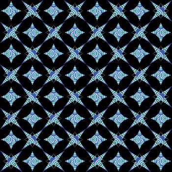 retro white and blue seamless pattern on black background, vector art illustration