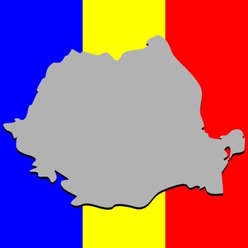 romanian map over national colors, abstract vector art illustration