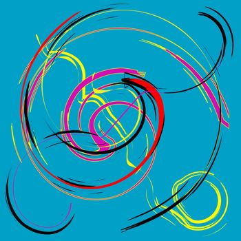 round and colored lines on blue background, vector art illustration; more drawings in my gallery