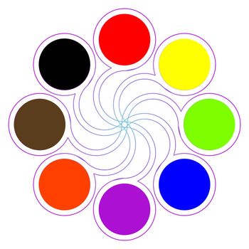 round color palette with eight basic colors isolated on white; abstract art illustration