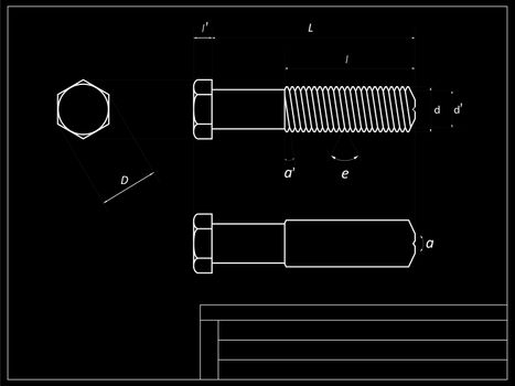 screw drawing, with measurements; abstract art illustration