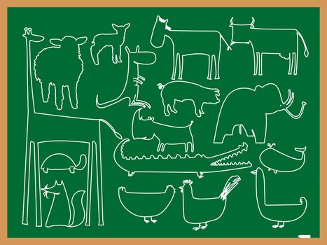 school animals drawing, abstract vector art illustration