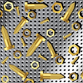 screws and nuts over metallic texture, abstract art illustration