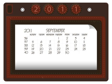 september 2011 leather calendar against white background, abstract vector art illustration