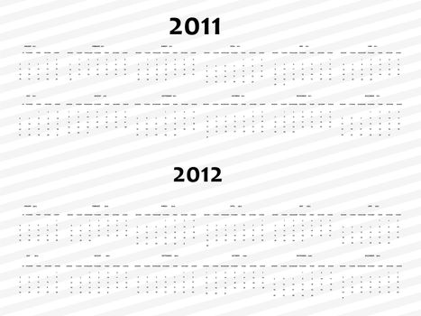 simple calendar for 2011 and 2012 with blue stripes background, abstract vector art illustration