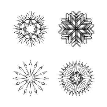 snow flakes collection black and white, vector art illustration