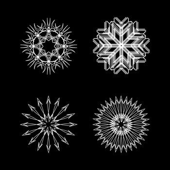 snow flakes collection white and black, vector art illustration; easy to change colors