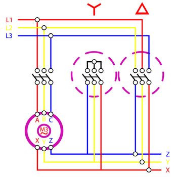 star delta electrical connection sketch, abstract vector art illustration