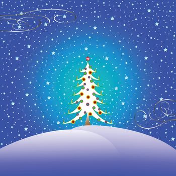 stars and christmas tree, vector art illustration