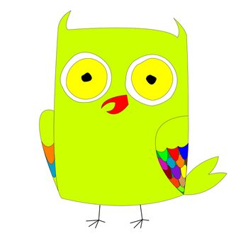 stylized green owl, abstract art illustration
