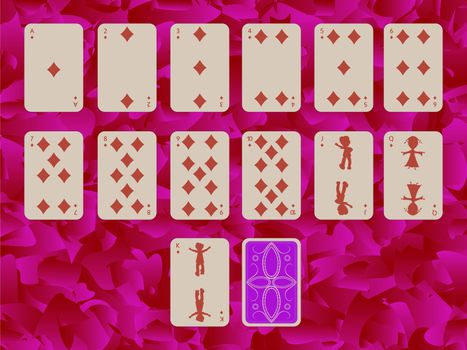 suit of diams playing cards on purple background, abstract art illustration