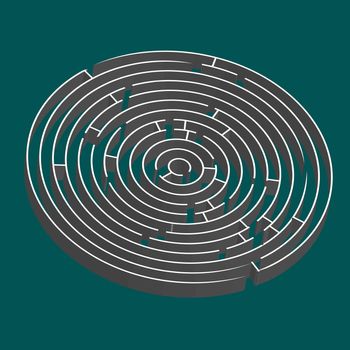 tridimensional round maze, vector art illustration; easy to change colors