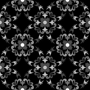 white and black seamless floral pattern, vector art illustration