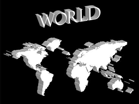 white world map expanded on black background, abstract vector art illustration