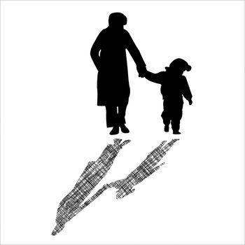 woman and child silhouettes with striped shadow, abstract art illustration