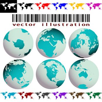 world maps and globes vector against white background, abstract art illustration